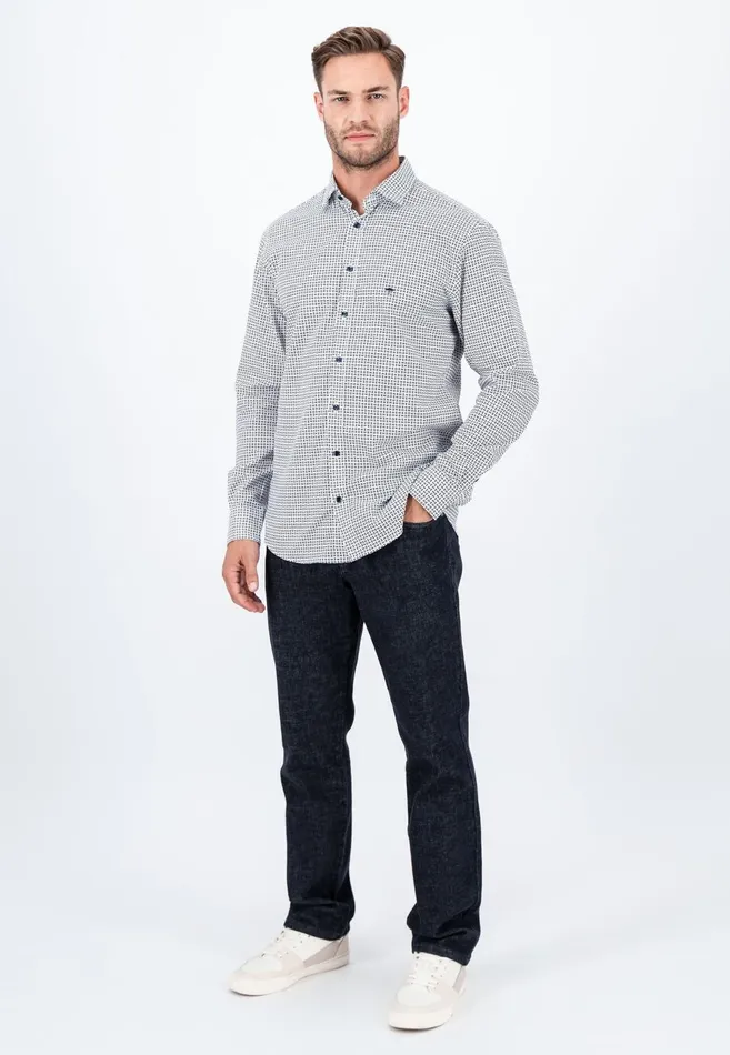 FYNCHHATTON Cotton Shirt With Minimal Print Midnightdark Navynavy Men Shirts