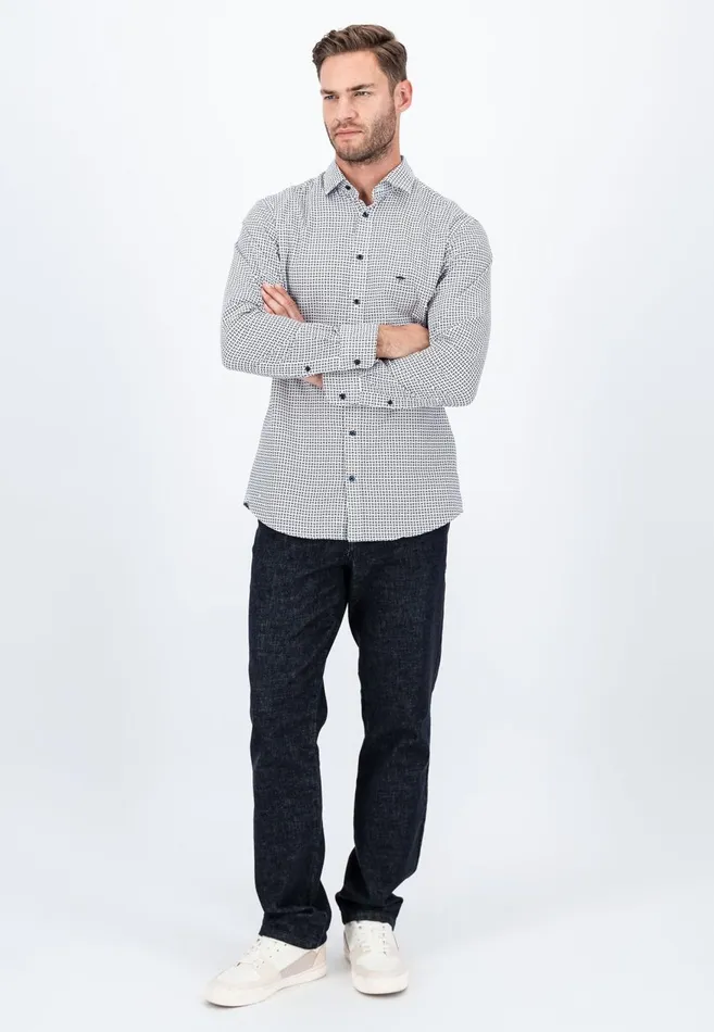 FYNCHHATTON Cotton Shirt With Minimal Print Midnightdark Navynavy Men Shirts
