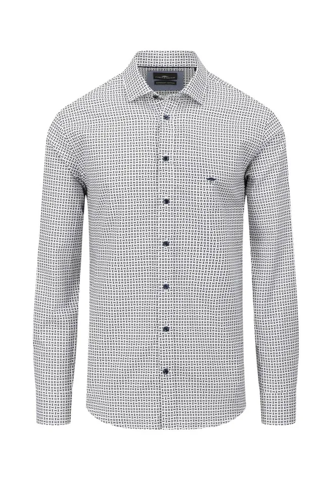 FYNCHHATTON Cotton Shirt With Minimal Print Midnightdark Navynavy Men Shirts