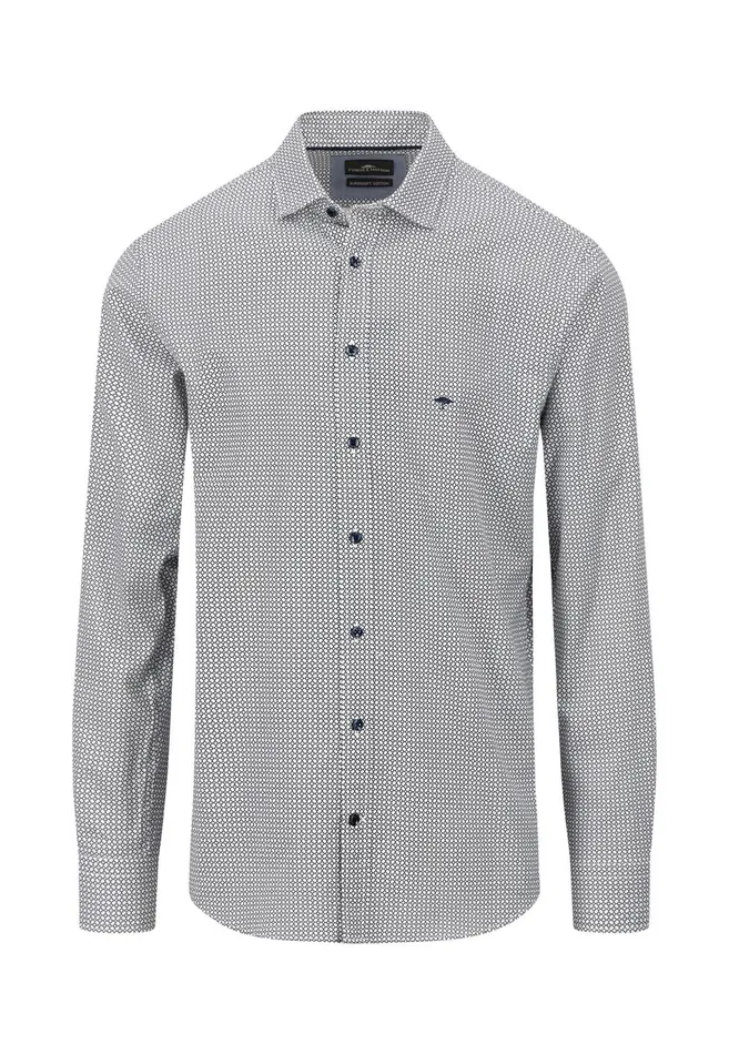 FYNCHHATTON Cotton Shirt With Minimal Print Midnightdark Navynavy Men Shirts