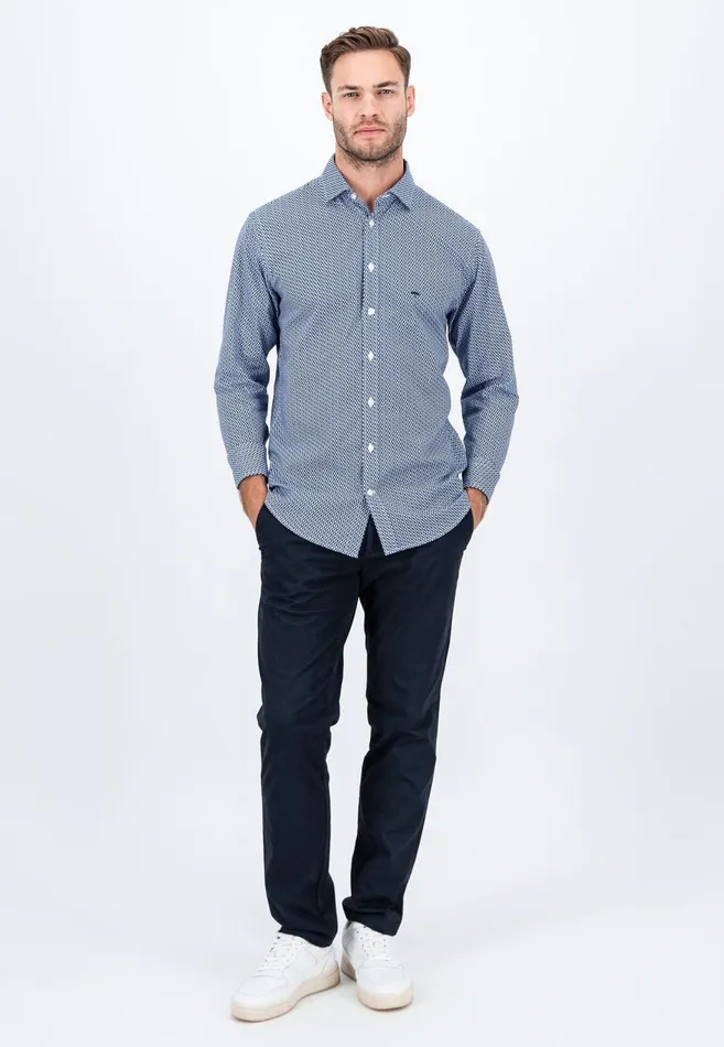 FYNCHHATTON Cotton Shirt With Minimal Print Midnightdark Navynavy Men Shirts