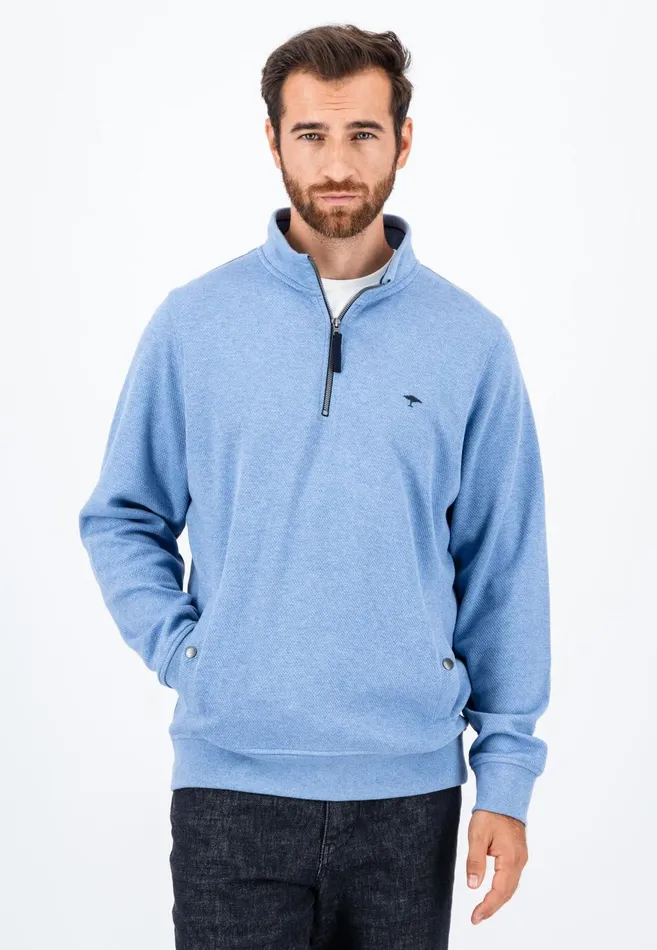 FYNCHHATTON Cotton Sweater With A Troyer Collar Cloud Bluenavy Men Sweater