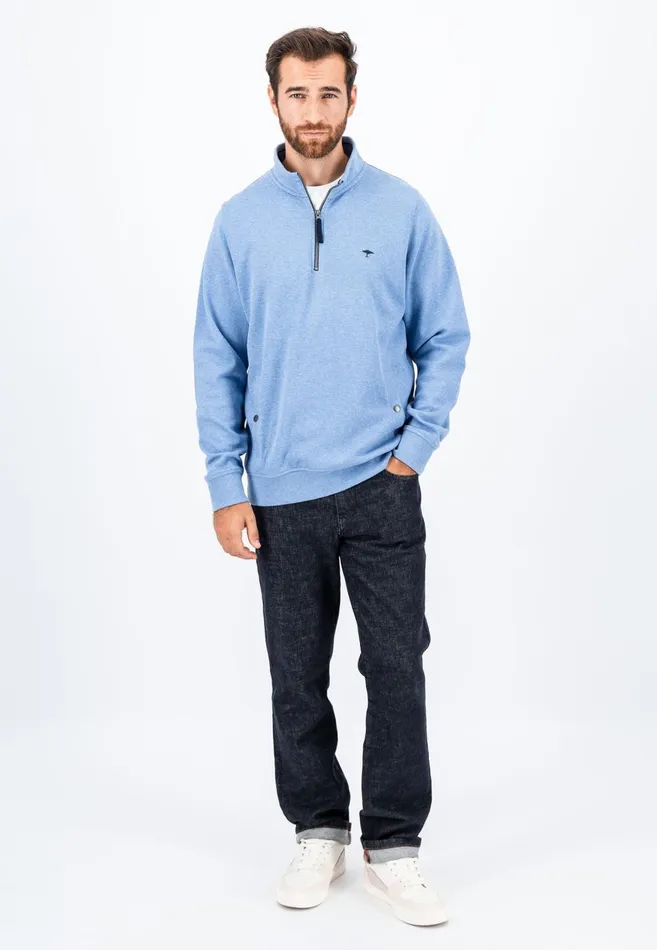 FYNCHHATTON Cotton Sweater With A Troyer Collar Cloud Bluenavy Men Sweater