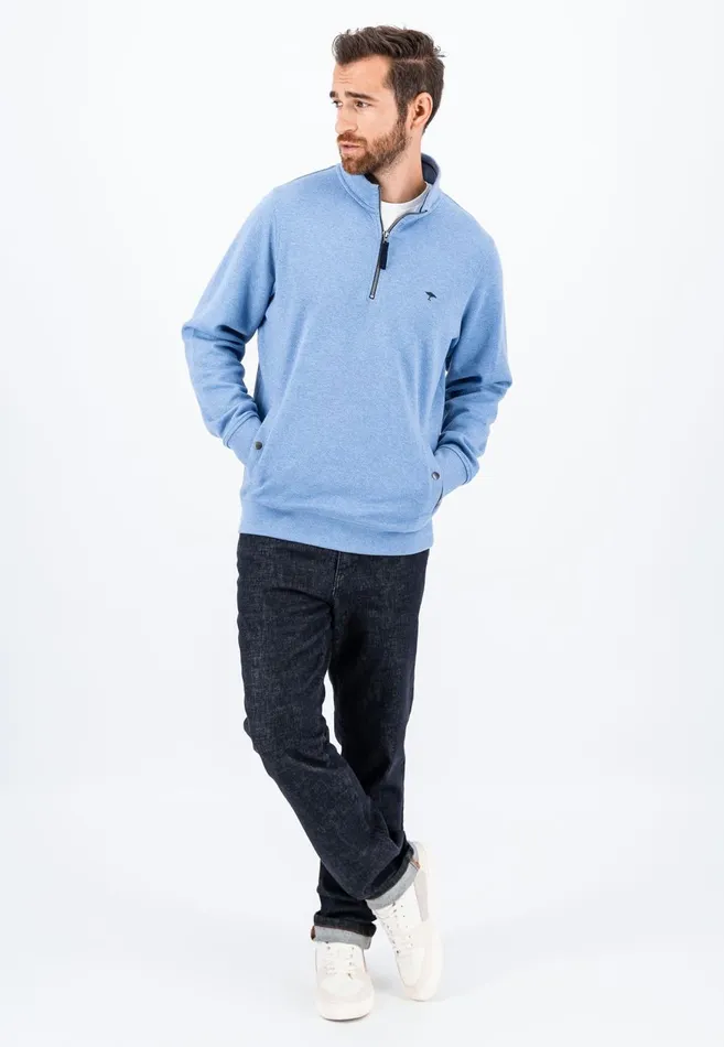 FYNCHHATTON Cotton Sweater With A Troyer Collar Cloud Bluenavy Men Sweater