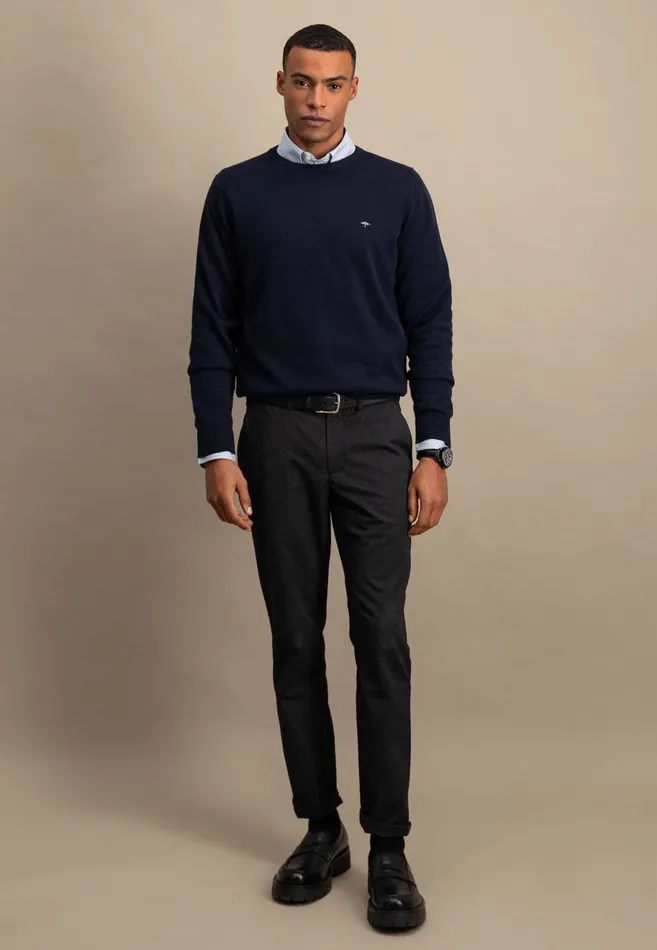 FYNCHHATTON Fine Knitting Sweater With A Circular Neckline Navysteelcharcoalazure Men Sweater