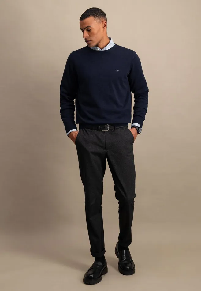 FYNCHHATTON Fine Knitting Sweater With A Circular Neckline Navysteelcharcoalazure Men Sweater