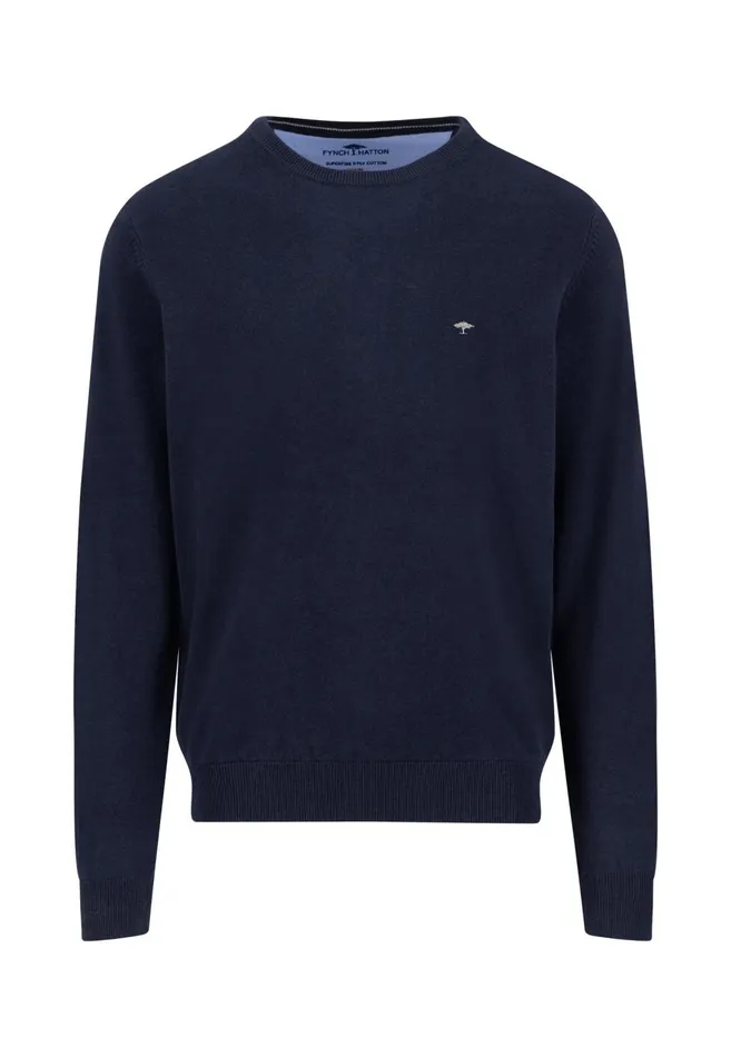 FYNCHHATTON Fine Knitting Sweater With A Circular Neckline Navysteelcharcoalazure Men Sweater