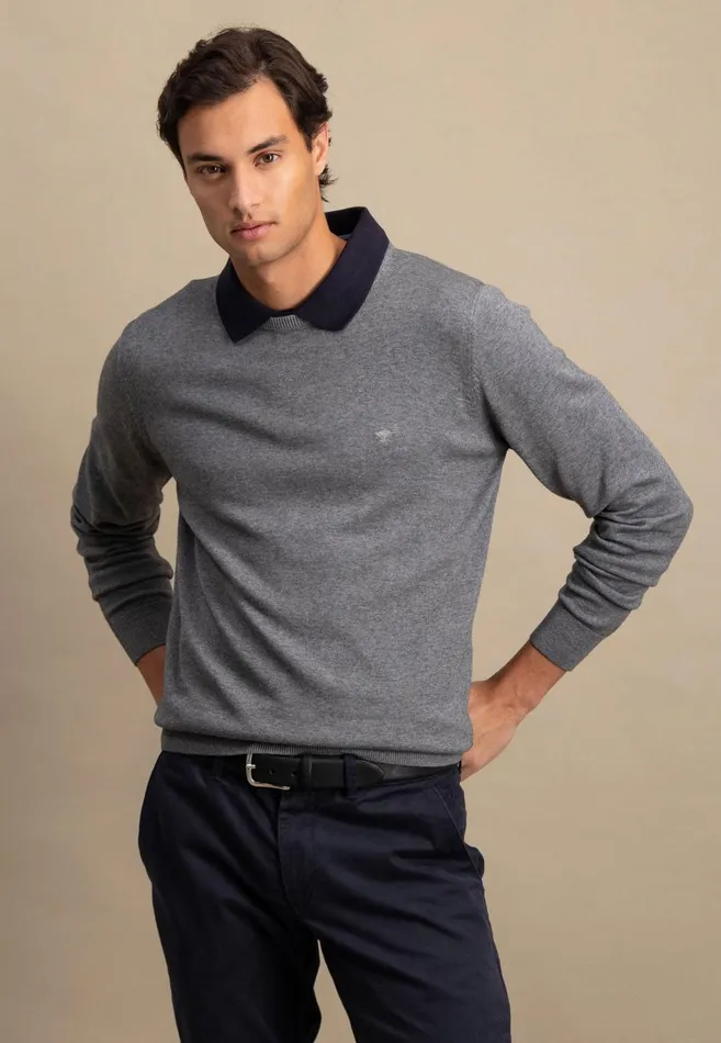 FYNCHHATTON Fine Knitting Sweater With A Circular Neckline Navysteelcharcoalazure Men Sweater