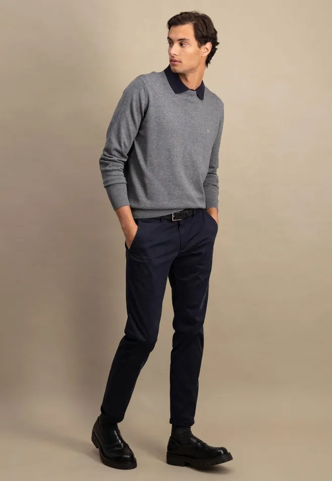 FYNCHHATTON Fine Knitting Sweater With A Circular Neckline Navysteelcharcoalazure Men Sweater