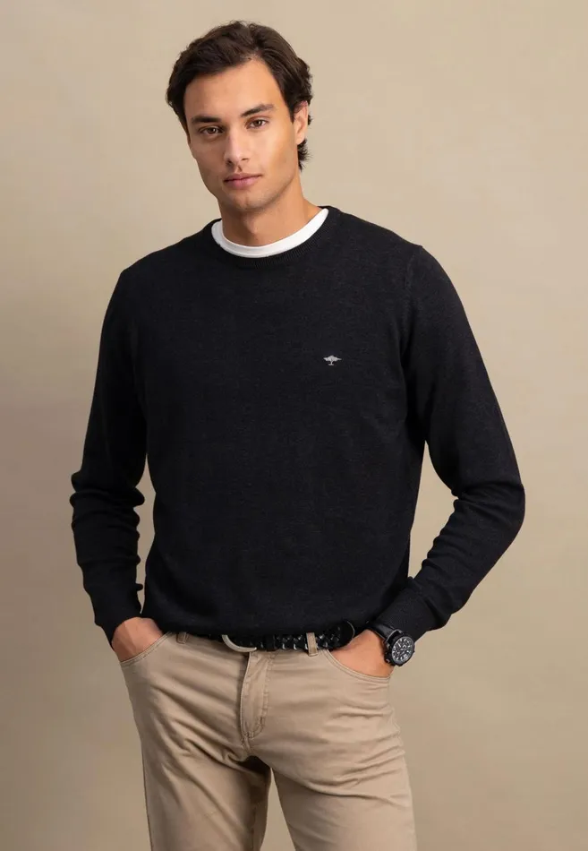 FYNCHHATTON Fine Knitting Sweater With A Circular Neckline Navysteelcharcoalazure Men Sweater