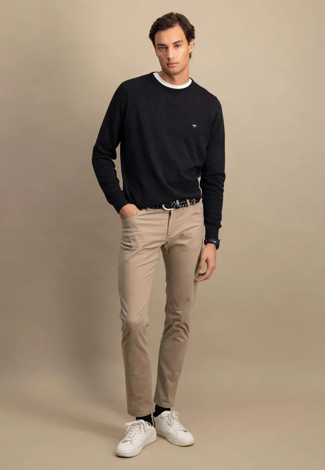 FYNCHHATTON Fine Knitting Sweater With A Circular Neckline Navysteelcharcoalazure Men Sweater