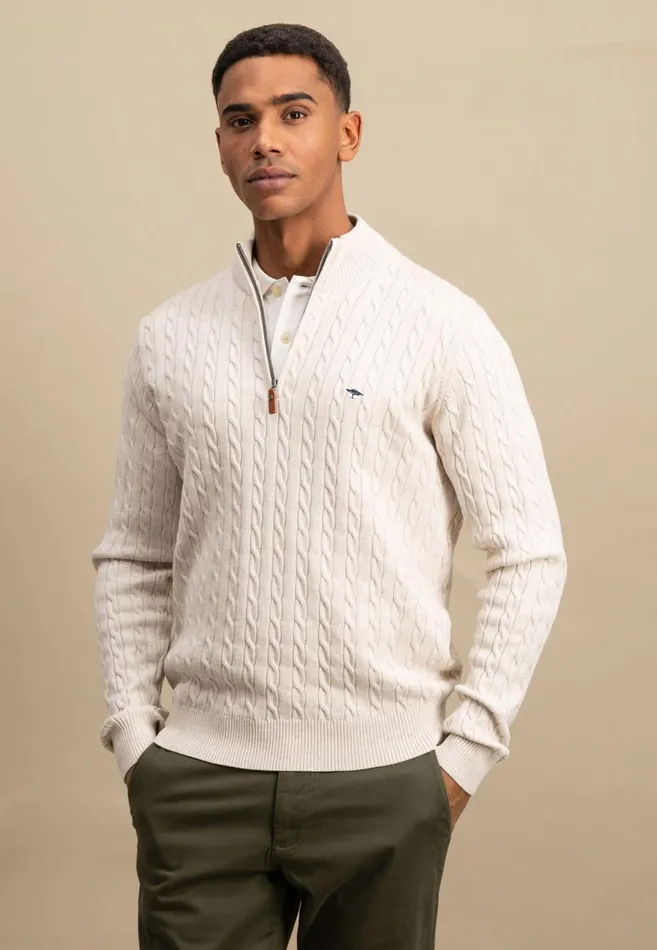FYNCHHATTON Knitting Sweater With A Troyer Collar And Braid Pattern New Offwhitenavypoppy Redstrong Blue Men Sweater FYNCHHATTON Knitting Sweater With A Troyer Collar And Braid Pattern New Offwhitenavypoppy Redstrong Blue Men Sweater