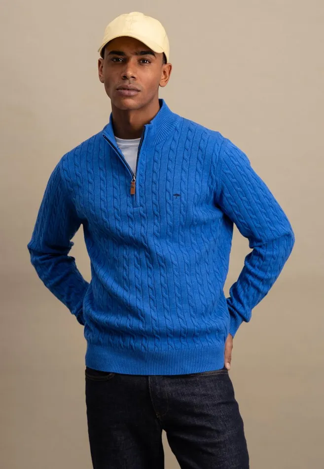 FYNCHHATTON Knitting Sweater With A Troyer Collar And Braid Pattern New Offwhitenavypoppy Redstrong Blue Men Sweater
