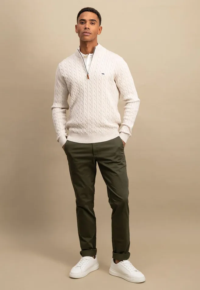 FYNCHHATTON Knitting Sweater With A Troyer Collar And Braid Pattern New Offwhitenavypoppy Redstrong Blue Men Sweater