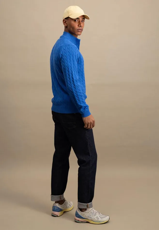 FYNCHHATTON Knitting Sweater With A Troyer Collar And Braid Pattern New Offwhitenavypoppy Redstrong Blue Men Sweater