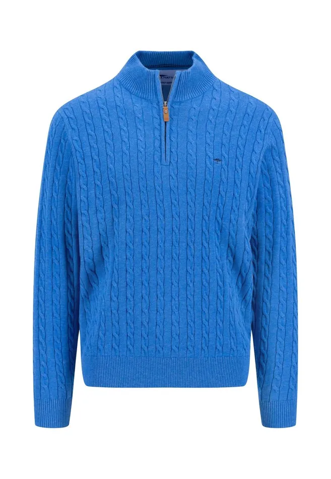 FYNCHHATTON Knitting Sweater With A Troyer Collar And Braid Pattern New Offwhitenavypoppy Redstrong Blue Men Sweater