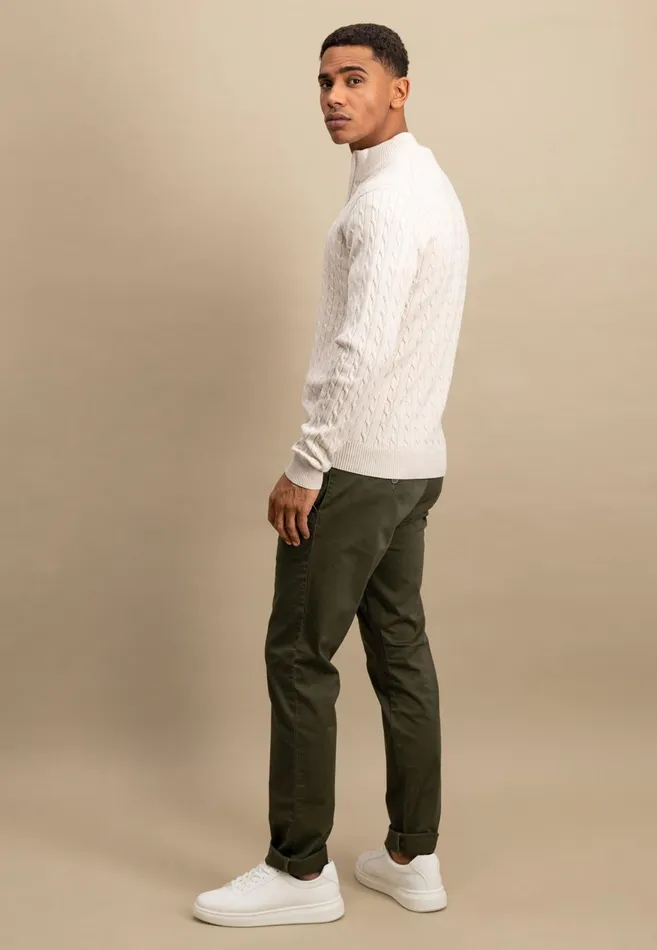 FYNCHHATTON Knitting Sweater With A Troyer Collar And Braid Pattern New Offwhitenavypoppy Redstrong Blue Men Sweater