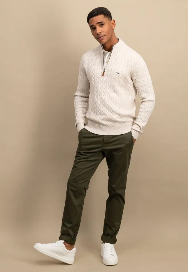 FYNCHHATTON Knitting Sweater With A Troyer Collar And Braid Pattern New Offwhitenavypoppy Redstrong Blue Men Sweater