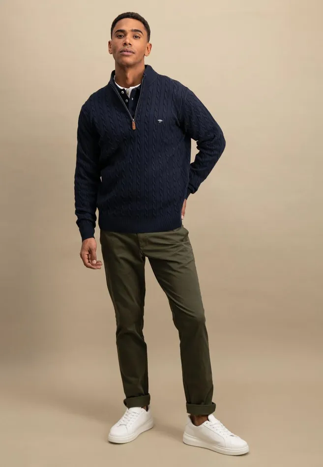 FYNCHHATTON Knitting Sweater With A Troyer Collar And Braid Pattern New Offwhitenavypoppy Redstrong Blue Men Sweater