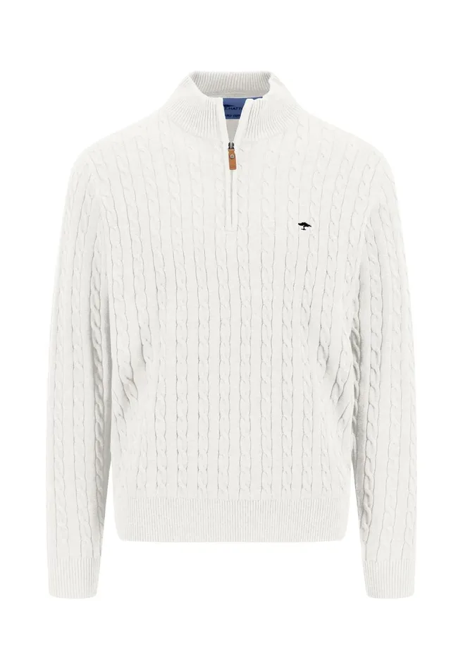FYNCHHATTON Knitting Sweater With A Troyer Collar And Braid Pattern New Offwhitenavypoppy Redstrong Blue Men Sweater