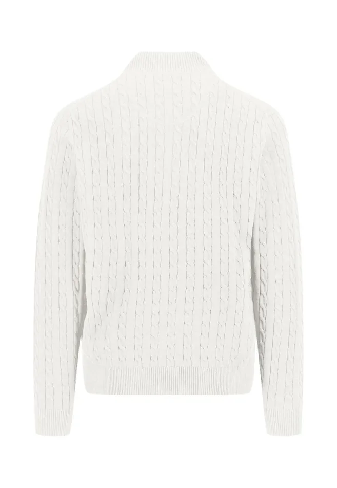 FYNCHHATTON Knitting Sweater With A Troyer Collar And Braid Pattern New Offwhitenavypoppy Redstrong Blue Men Sweater