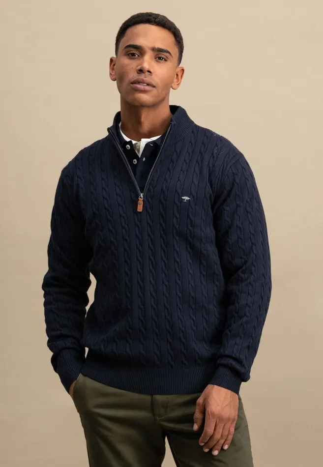 FYNCHHATTON Knitting Sweater With A Troyer Collar And Braid Pattern New Offwhitenavypoppy Redstrong Blue Men Sweater
