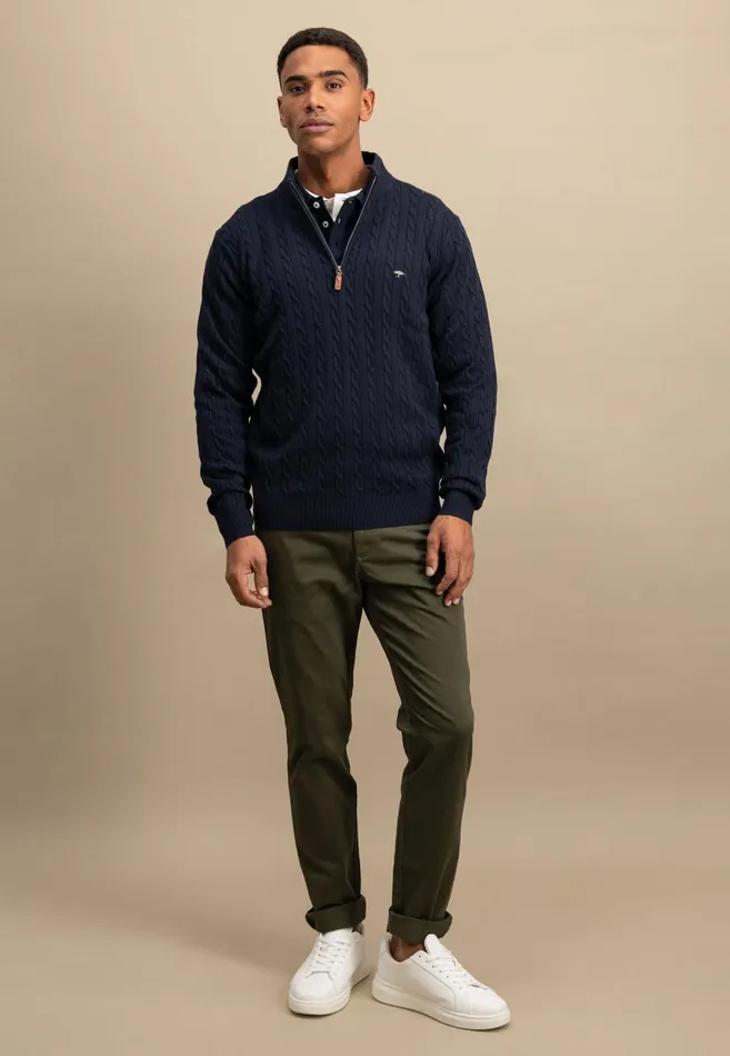 FYNCHHATTON Knitting Sweater With A Troyer Collar And Braid Pattern New Offwhitenavypoppy Redstrong Blue Men Sweater