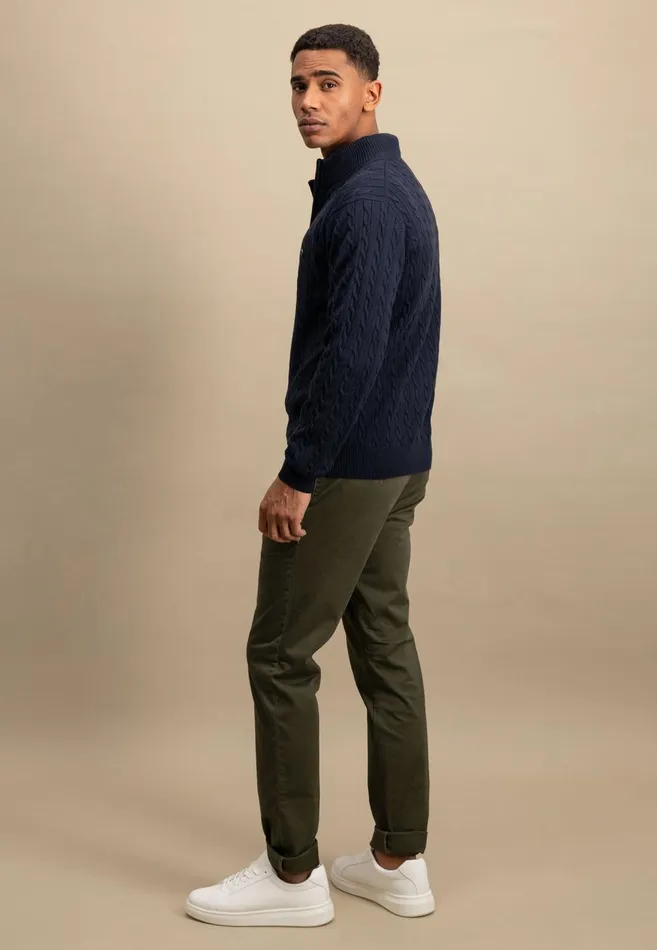 FYNCHHATTON Knitting Sweater With A Troyer Collar And Braid Pattern New Offwhitenavypoppy Redstrong Blue Men Sweater