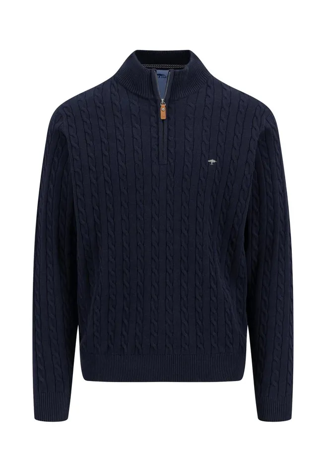 FYNCHHATTON Knitting Sweater With A Troyer Collar And Braid Pattern New Offwhitenavypoppy Redstrong Blue Men Sweater