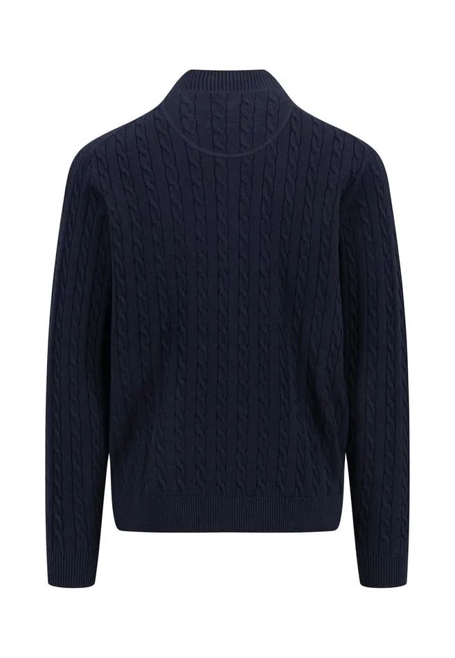 FYNCHHATTON Knitting Sweater With A Troyer Collar And Braid Pattern New Offwhitenavypoppy Redstrong Blue Men Sweater