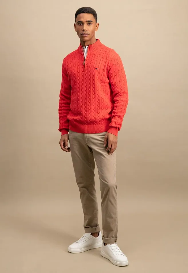FYNCHHATTON Knitting Sweater With A Troyer Collar And Braid Pattern New Offwhitenavypoppy Redstrong Blue Men Sweater