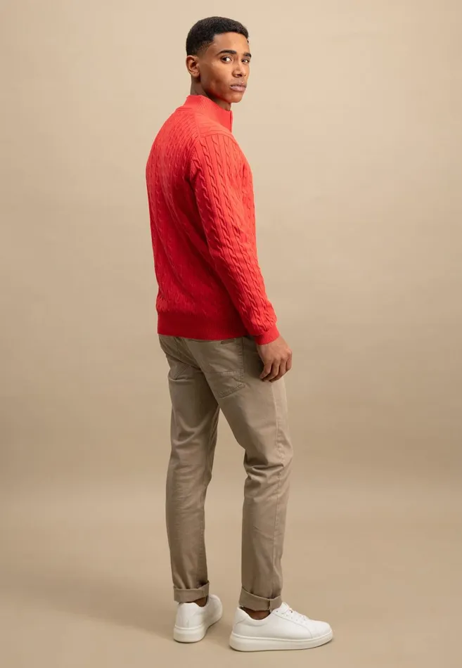 FYNCHHATTON Knitting Sweater With A Troyer Collar And Braid Pattern New Offwhitenavypoppy Redstrong Blue Men Sweater