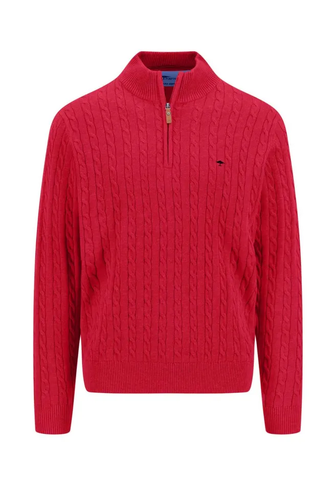 FYNCHHATTON Knitting Sweater With A Troyer Collar And Braid Pattern New Offwhitenavypoppy Redstrong Blue Men Sweater