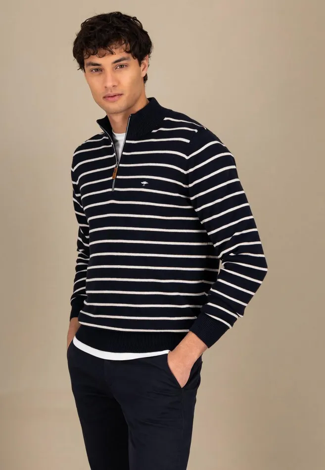 FYNCHHATTON Knitting Sweaters With A Troyer Collar And Striped Look Navynew Offwhitepoppy Red Men Sweater FYNCHHATTON Knitting Sweaters With A Troyer Collar And Striped Look Navynew Offwhitepoppy Red Men Sweater