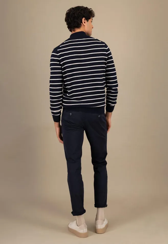 FYNCHHATTON Knitting Sweaters With A Troyer Collar And Striped Look Navynew Offwhitepoppy Red Men Sweater