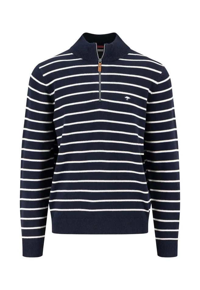 FYNCHHATTON Knitting Sweaters With A Troyer Collar And Striped Look Navynew Offwhitepoppy Red Men Sweater