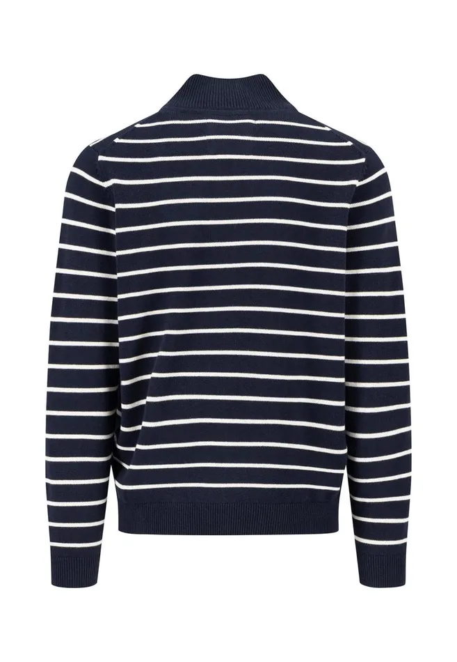 FYNCHHATTON Knitting Sweaters With A Troyer Collar And Striped Look Navynew Offwhitepoppy Red Men Sweater