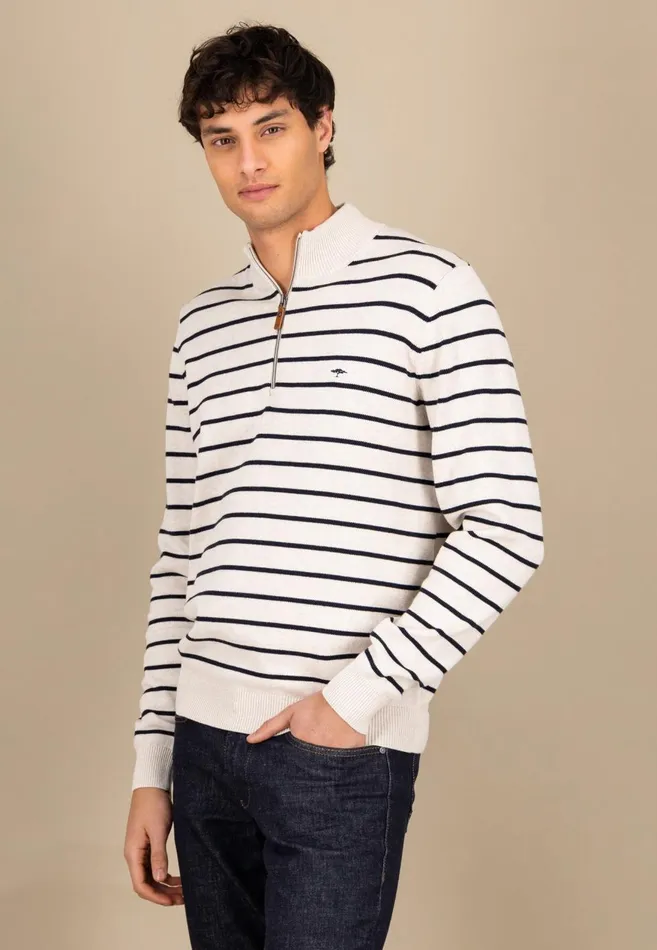 FYNCHHATTON Knitting Sweaters With A Troyer Collar And Striped Look Navynew Offwhitepoppy Red Men Sweater
