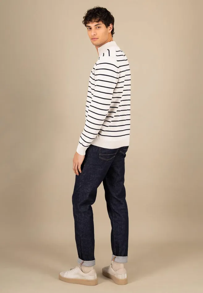 FYNCHHATTON Knitting Sweaters With A Troyer Collar And Striped Look Navynew Offwhitepoppy Red Men Sweater