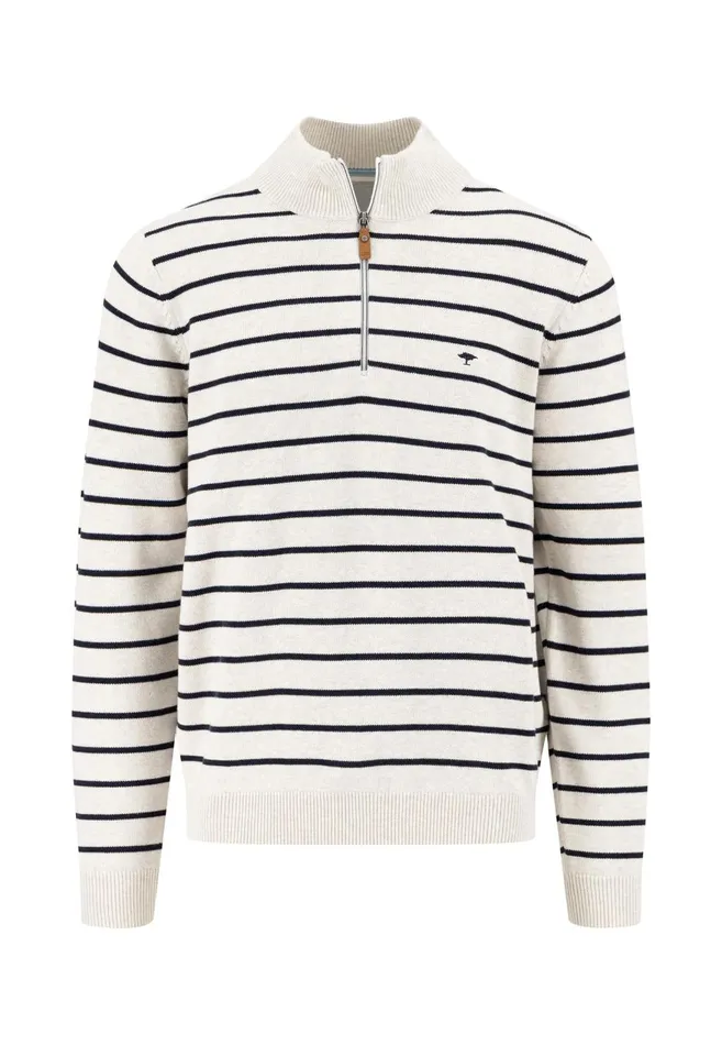 FYNCHHATTON Knitting Sweaters With A Troyer Collar And Striped Look Navynew Offwhitepoppy Red Men Sweater