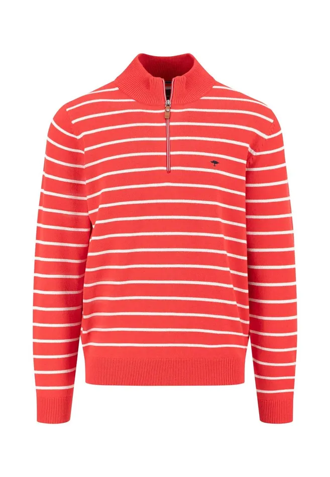 FYNCHHATTON Knitting Sweaters With A Troyer Collar And Striped Look Navynew Offwhitepoppy Red Men Sweater
