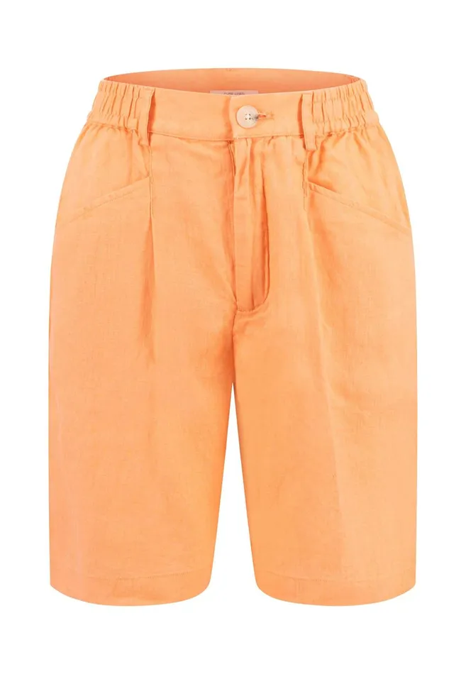 FYNCHHATTON Linen Shorts With Bundle Folds Bright Apricot Women Sale