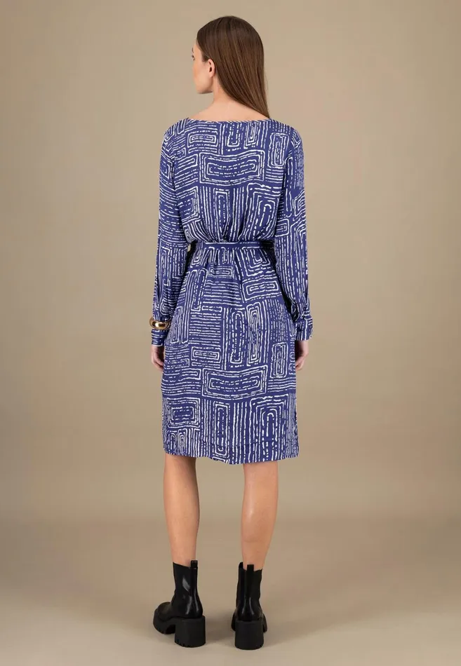FYNCHHATTON Long Dress With All overprint And Waist Belt Blue Purple Women Dresses