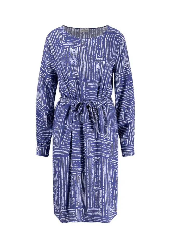 FYNCHHATTON Long Dress With All overprint And Waist Belt Blue Purple Women Dresses