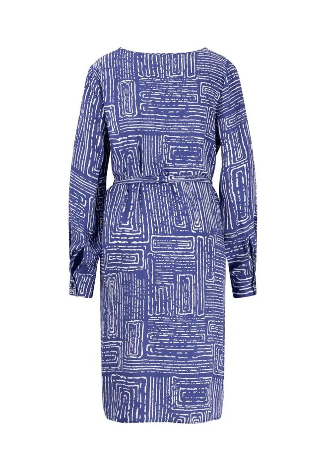 FYNCHHATTON Long Dress With All overprint And Waist Belt Blue Purple Women Dresses