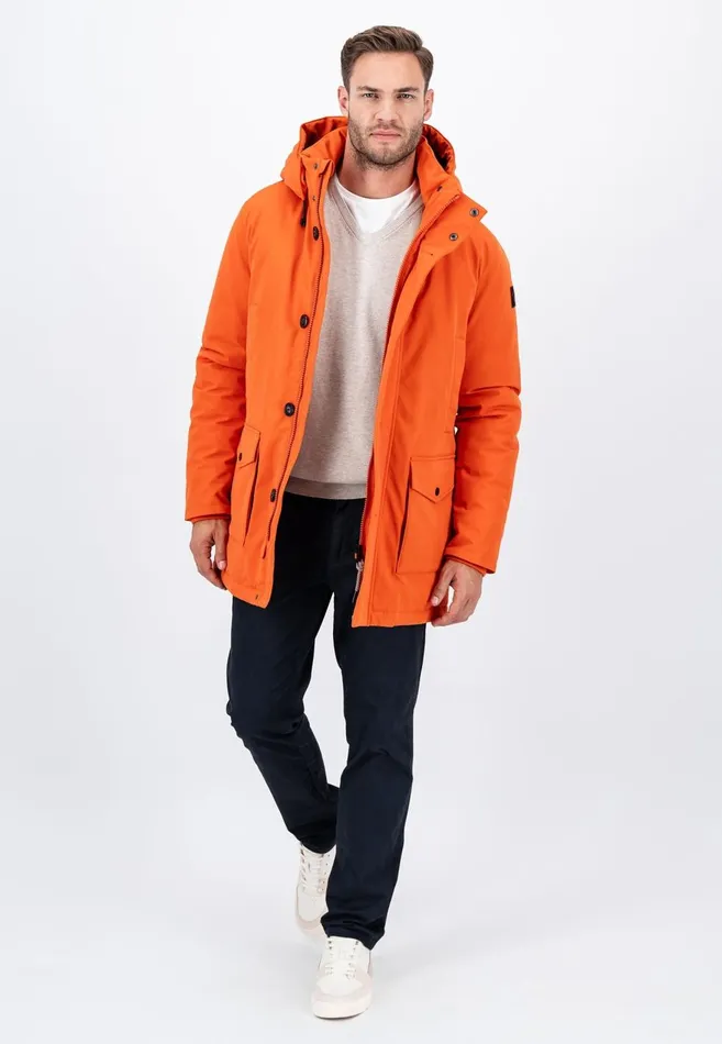 FYNCHHATTON Parka With Hood And Four Buttons Dark Navydark Khakiflamehazelcloud Blue Men Jackets and Coats