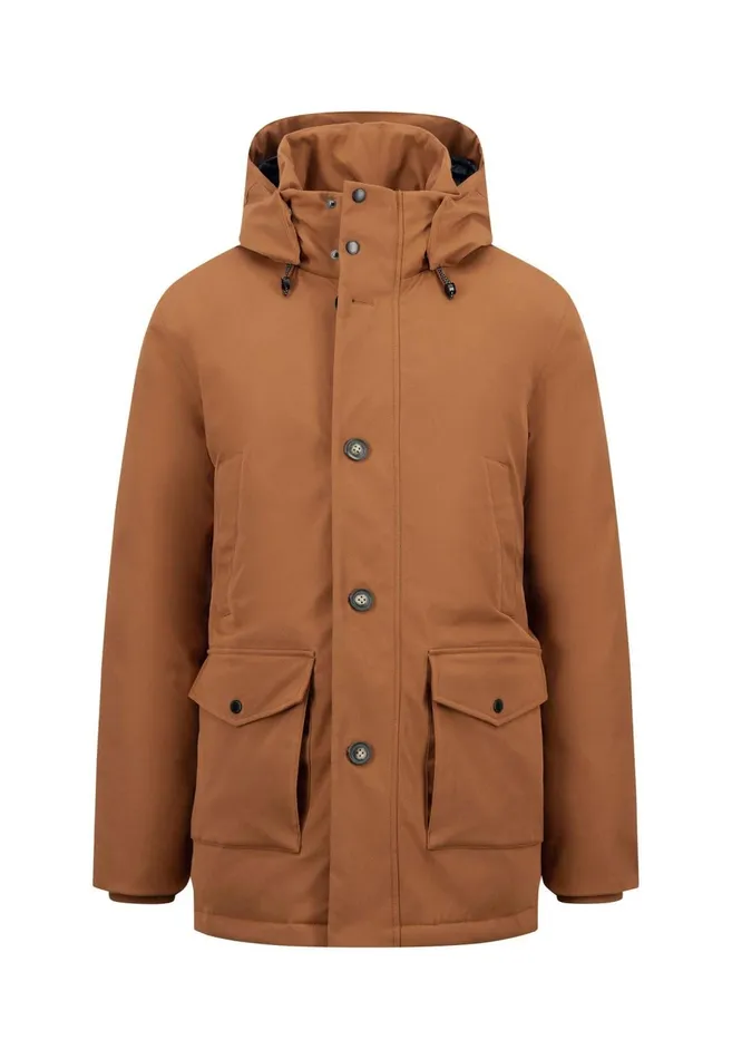 FYNCHHATTON Parka With Hood And Four Buttons Dark Navydark Khakiflamehazelcloud Blue Men Jackets and Coats