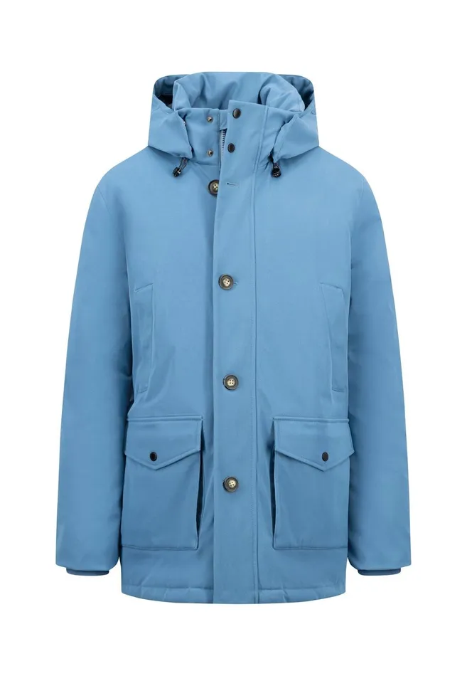 FYNCHHATTON Parka With Hood And Four Buttons Dark Navydark Khakiflamehazelcloud Blue Men Jackets and Coats