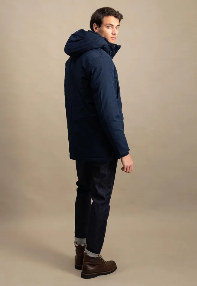FYNCHHATTON Parka With Hood And Four Buttons Dark Navydark Khakiflamehazelcloud Blue Men Jackets and Coats