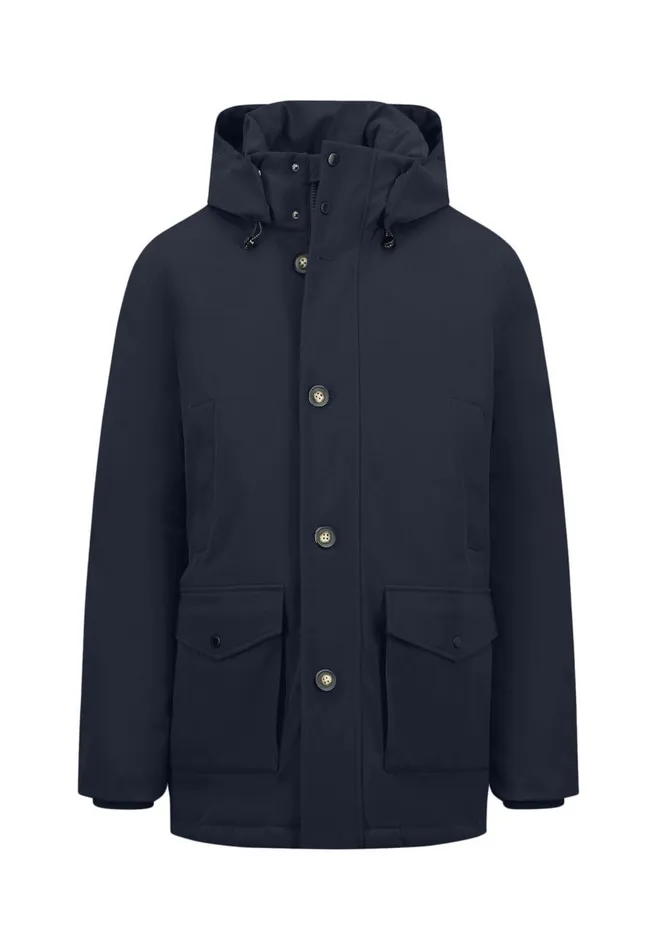 FYNCHHATTON Parka With Hood And Four Buttons Dark Navydark Khakiflamehazelcloud Blue Men Jackets and Coats